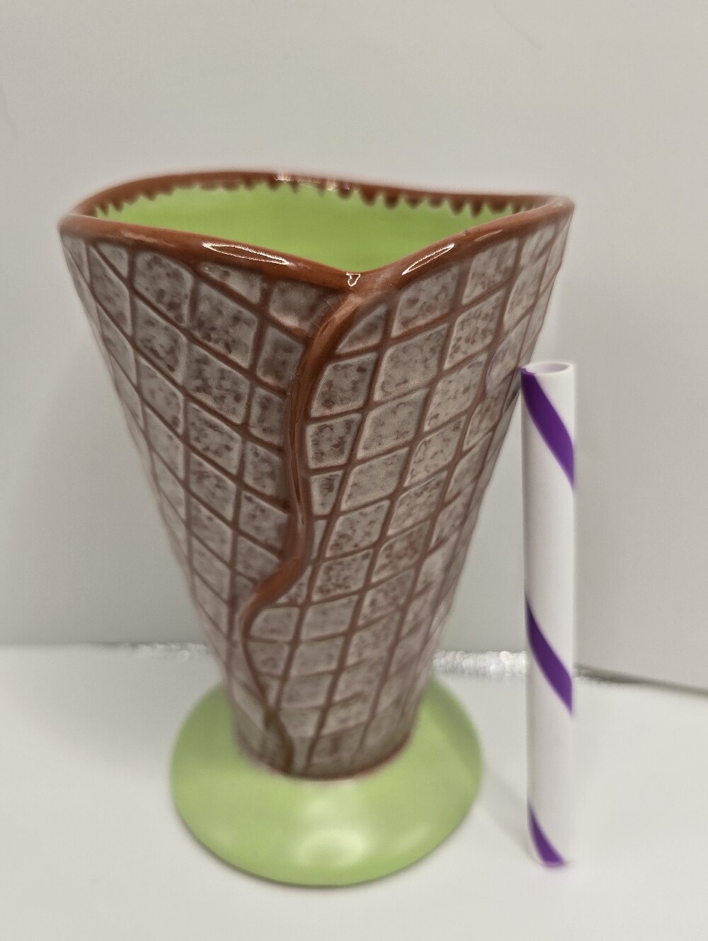 Retired Hallmark Ice Cream Sundae Bowl Waffle Cone Design Mint Green 6"